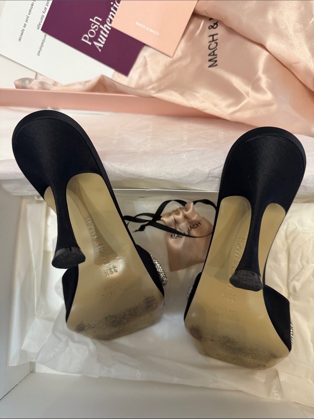 MACH & MACH Black Heels with Silver Embellishments 39 1/2 - Picture 11 of 13